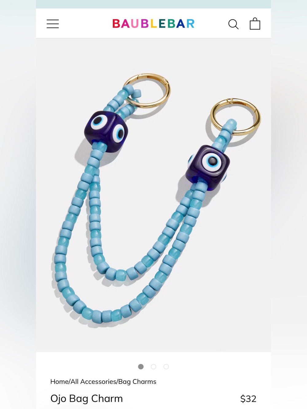 BaubleBar Kids Blue Beaded Ojo Bag Charm with Gold Rings